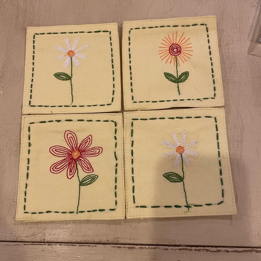TAG Brand Set of 4 Embroidered Coasters, NIB